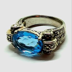 Blue Spinel East West Sterling Silver Ring Size 7.25-7.50